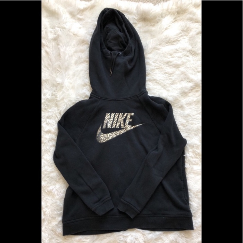 Nike Funnel Neck Black Hoodie Silver Logo Size XL - Picture 5 of 11